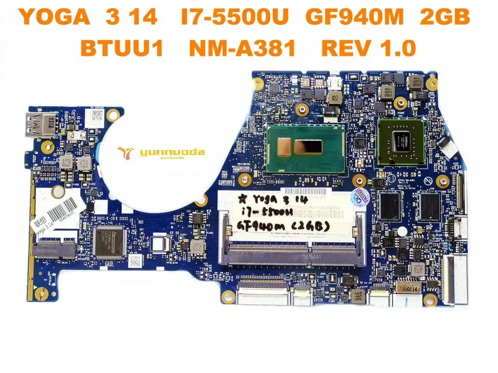 Оригинал для ноутбука Lenovo YOGA 3 14 материнская плата I7 5500U GF940M 2 Гб BTUU1 NM A381 REV 1 0