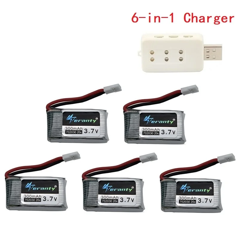 6 шт 3,7 V 300mAh литий-полимерный Батарея и 6-в-1 Зарядное устройство для Syma X11 E55 FQ777 FQ17W F180 FY530 U816 U816A U830 X100 H107 S39-1 HD-1306 - Цвет: Тёмно-синий