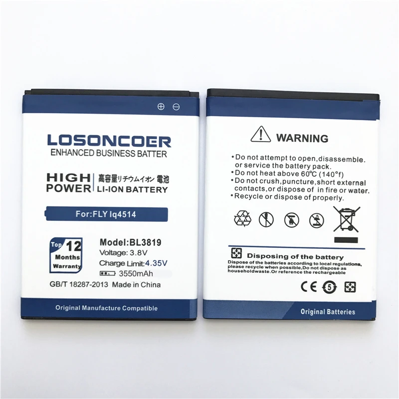 LOSONCOER BL3819 3550 мАч батарея для FLY IQ4514 Quad EVO Tech 4-Замена литий-ионных аккумуляторов для телефонов
