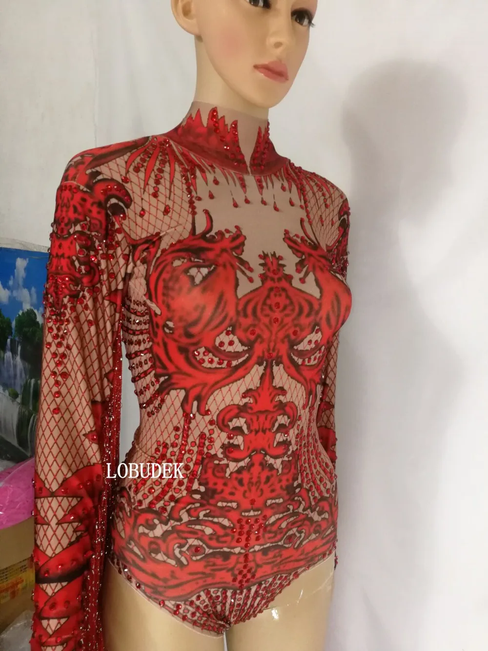 Сексуальная одежда для ночного клуба, бара, концерта, леди, DJ, певица, танцор, костюм, винтажный принт, длинные кисточки, рукава, стразы, боди, черная одежда для сцены