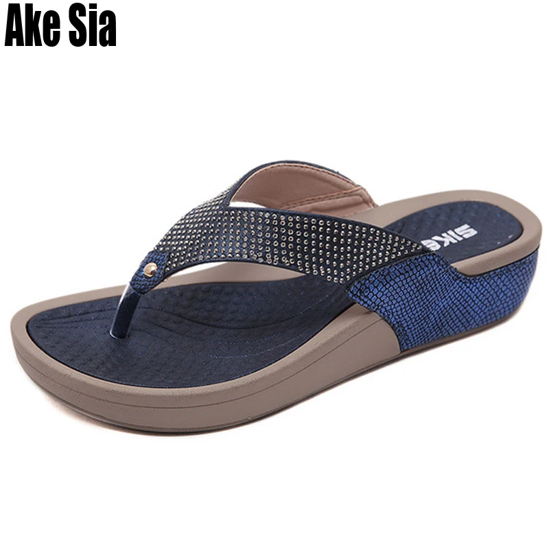 Ake Sia/летние женские босоножки Mujer на танкетке и платформе модные Вьетнамки