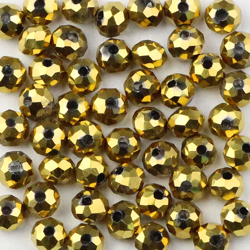 Gold WLYeeS метализированный цвет 6 мм бусины Австрийские хрустальные бусины, 50 шт в наборе, плоские круглые стеклянные бусины с большим отверстием для собственноручного Для женщин изготовление браслета ожерелья - Цвет: Gold