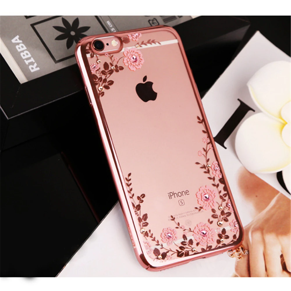 ELETEIL Transparent Flower Fashion Mobile Phone Case for iphone 7 case 6s 6plus 8plus Cover X 5 5E E30 |
