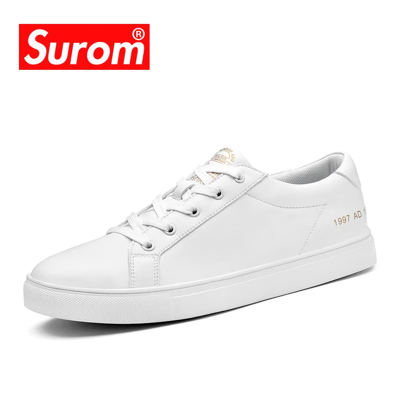SUROM Men's Autumn Winter Sneakers Fashion Board Shoes Super Fiber Leather Krasovki White Color Brand Casual Laces Flats | Обувь