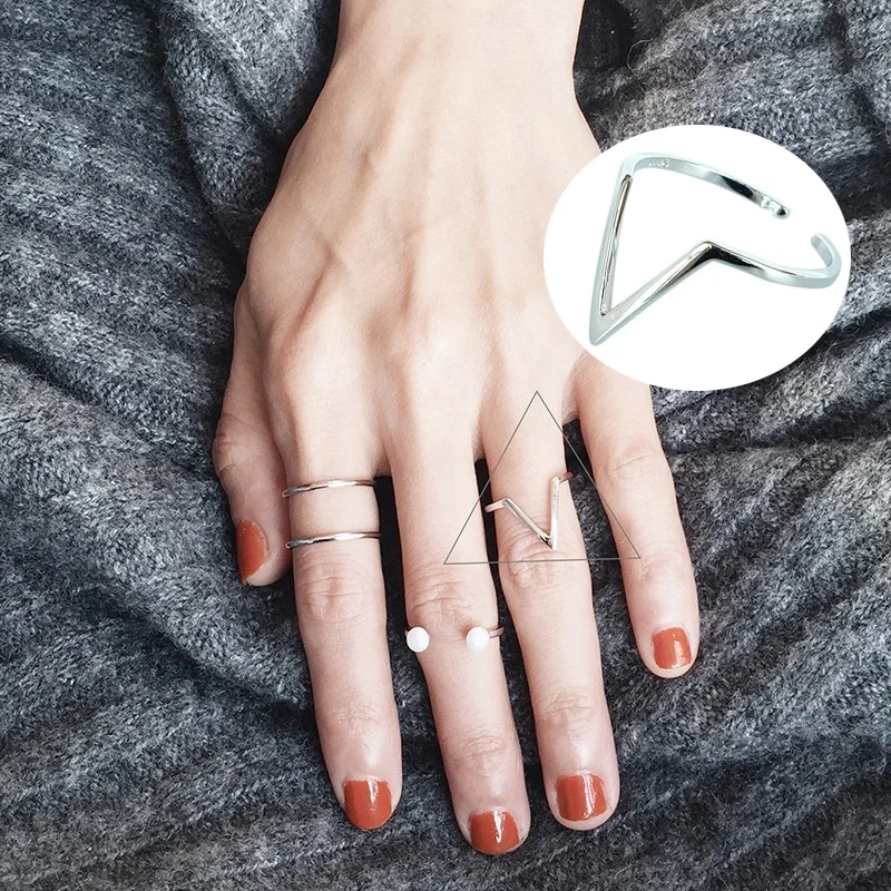 Кольцо с v-образным вырезом Простые Модные изящные складные кольца из