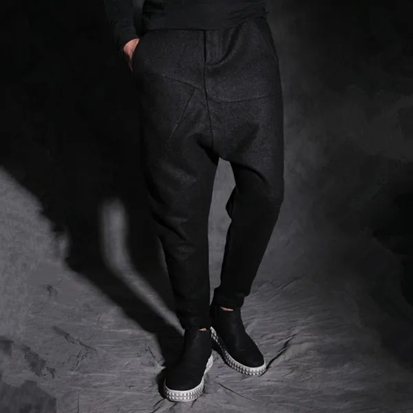 2016 New Men Winter male casual thickening woolen ankle length trousers all-match boots harem pants singer costumes clothing