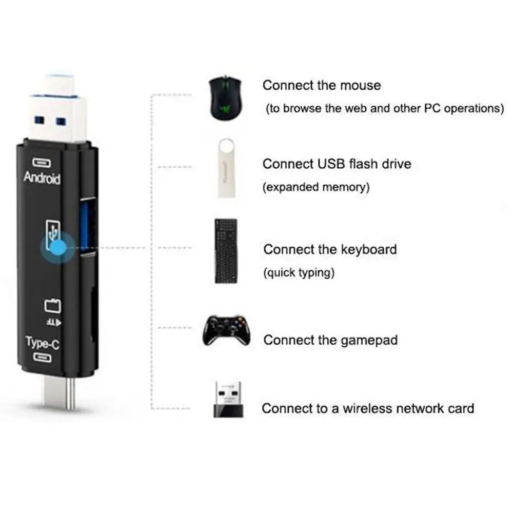 Type-C 5 в 1 адаптер для чтения карт OTG Поддержка SD/TF/Type-C/USB 3 0/Micro USB |