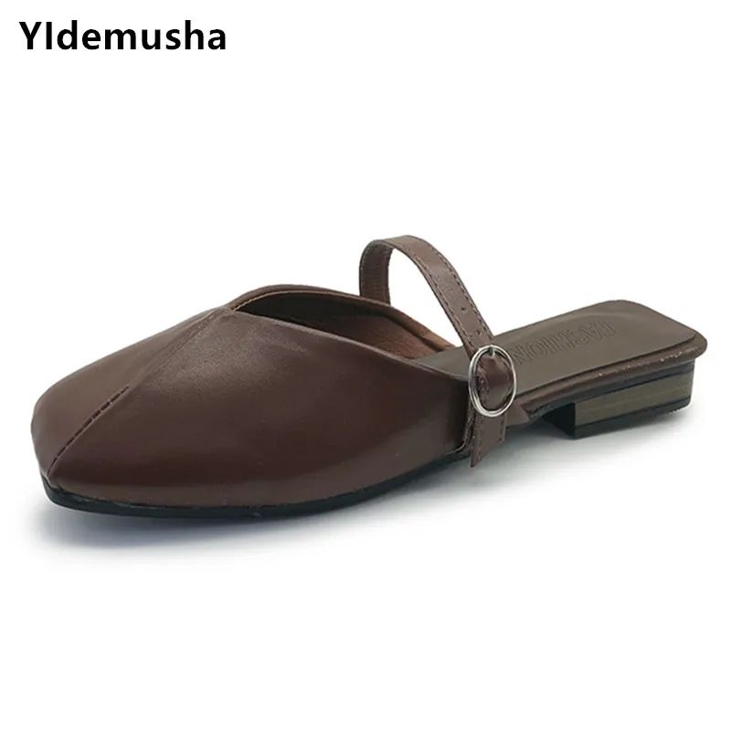 Женские летние туфли YIdemusha 2019 на низком каблуке женские мюли с круглым носком