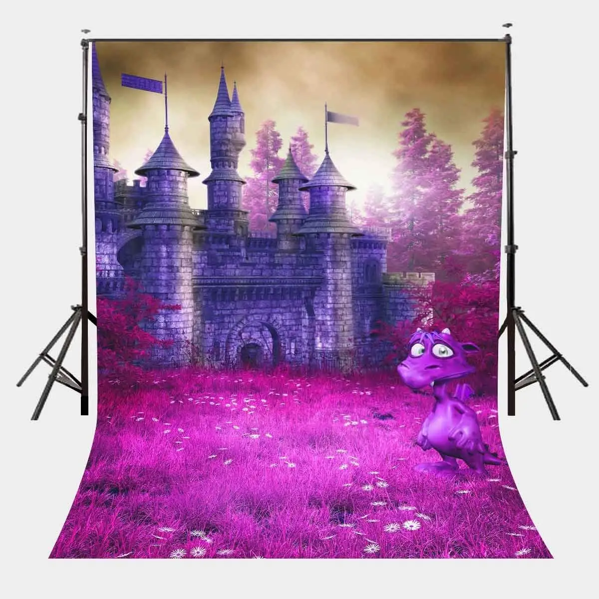

5x7ft Twilight Scene Backdrop Castle View Backdrop Ultraviolet Color Grassland Photography Background