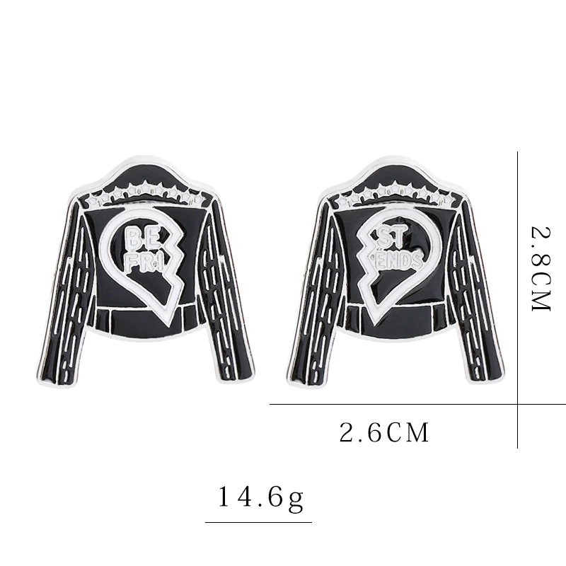 2 шт./компл. черная кожаная куртка сломанные Броши с сердечком лучшие друзья эмаль