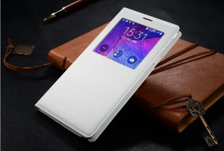 FGHGF Note4 чип smart Case ответ чехол для samsung Galaxy Note4 N9100 N9108 Кожа Флип Случаи Роскошные спереди Вид из окна