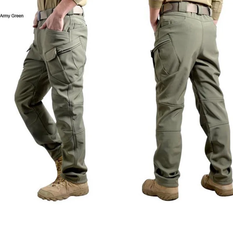 army green Зимние мужские водонепроницаемые тактические брюки, теплые штаны из кожи акулы, военная форма, охотничьи брюки, штаны для холодного альпинизма - Цвет: army green