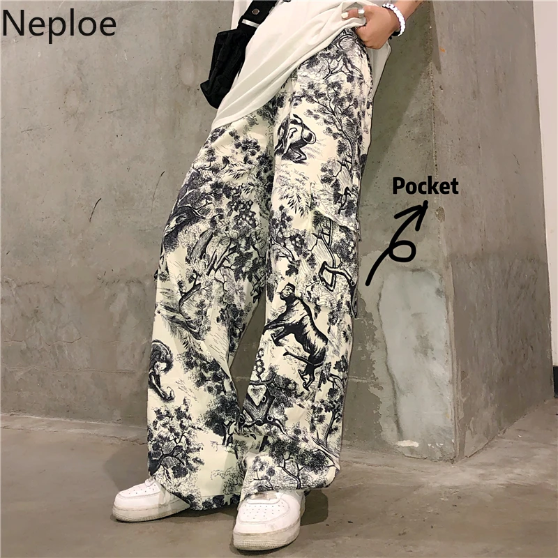 Neploe Ретро чернила брюки с брызгами краски 2019 новые корейские хип хоп свободные