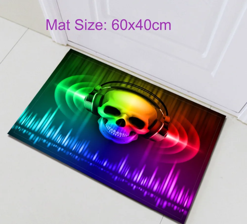 LB 3d череп в наушниках абстрактная диско занавеска для душа с ковриком набор