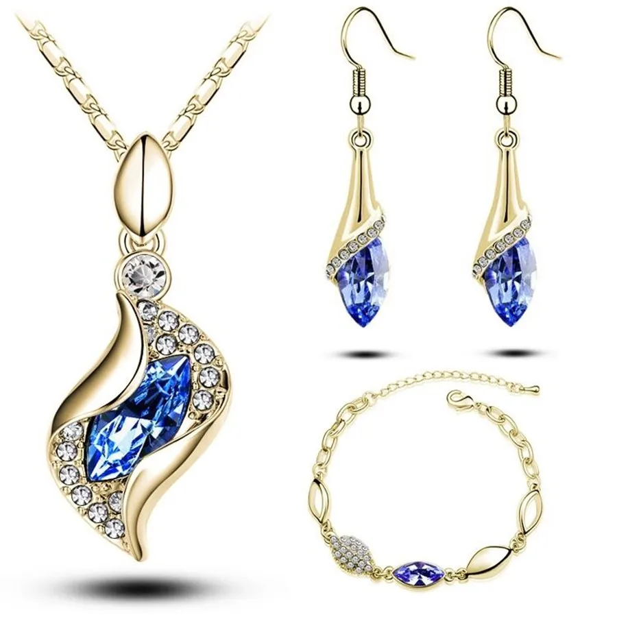 

Sales MODA Elegant Luxury Design New Fashion A Gold Filled Colorful Austrian Crystal Drop Jewelry Sets Women Gift