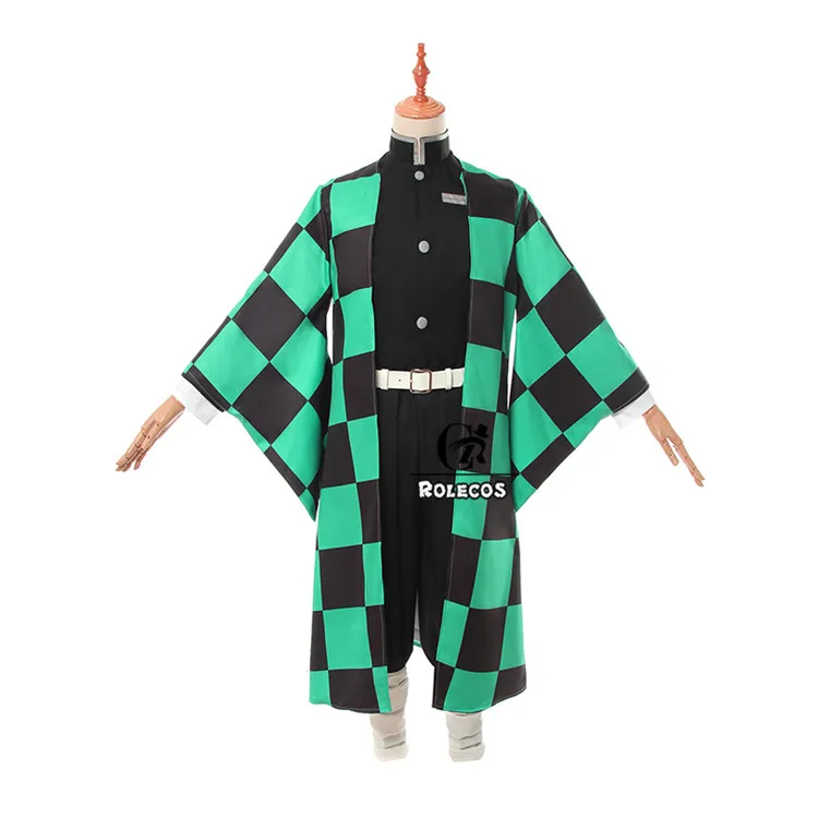 ROLECOS аниме Kimetsu no Yaiba Косплей Костюм Tanjirou Kamado костюм Demon Slayer кимоно полный набор для мужчин Косплей Костюм