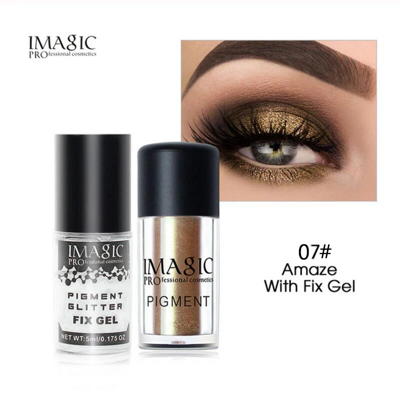 07 and Fix Gel IMAGIC блеск теней для век металлик рассыпчатая пудра мерцающий Пигмент макияж для глаз Косметика натуральный Фиксирующий гель длительные блестящие тени для век - Цвет: 07 and Fix Gel