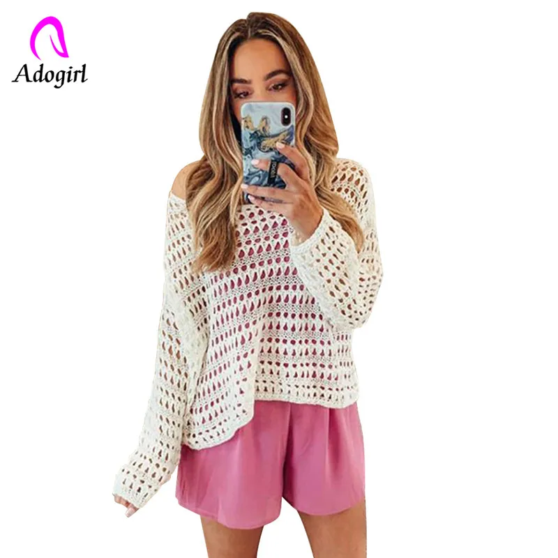 Женская шерстяная трикотажная рубашка Adogirl Свободная одежда с вырезами