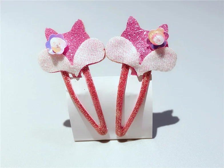 Розовый Boutique ins 12Sets Fashion Cute Glitter Deer Rabbit Snap Clips Floral Pig Fox Hairpins Princess Headwear Hair Accessories - Цвет: Розовый