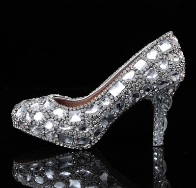 

2018 Diamond slipper shoes diamond wedding shoe heel waterproof bride shoes photo party shoes Bridal Dress Shoes Shoes Woman
