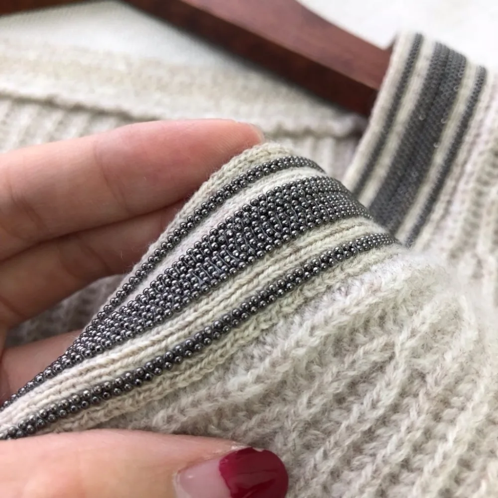 

Winter Woolen + Cashmere Knitted warm Suits beading wool Velvet Sweater + Mink Cashmere Trousers Leisure Two-pieces suits wq886