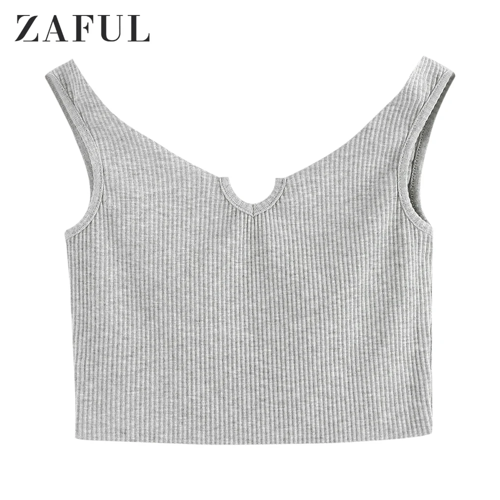 Женский укороченный топ с v образным вырезом ZAFUL повседневный однотонный на