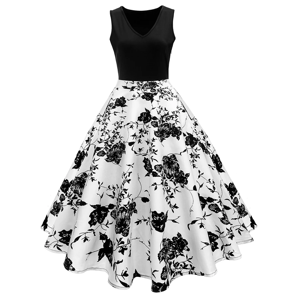 Женское винтажное платье в стиле ретро с цветочным принтом и высокой талией 4