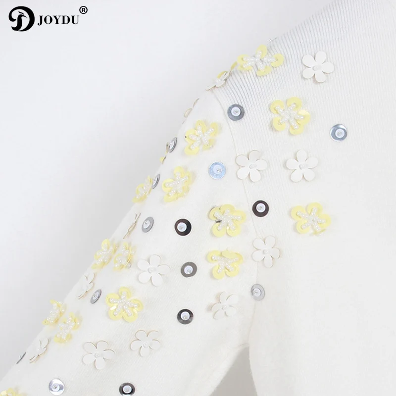 JOYDU Runway Design Sweater Women 2018 Korean Fashion Knit Pullover Flower Beading Office Lady Winter Casual Jumper pull femme | Женская