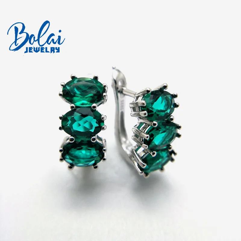 Bolaijewelry серьги с зеленым Изумрудом и застежкой серебряные ювелирные изделия для