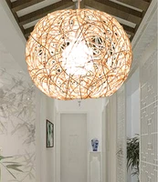 hand woven led e27 simple beige rattan ball pendant light natural suspension droplight lighting fixtures for home restaurant bar