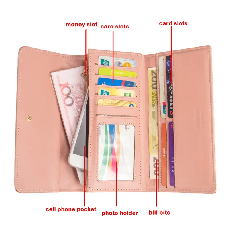 

Hot sale new fashion high capacity women wallets metal crown lady long clutch wallet female PU leather flip up card holder purse