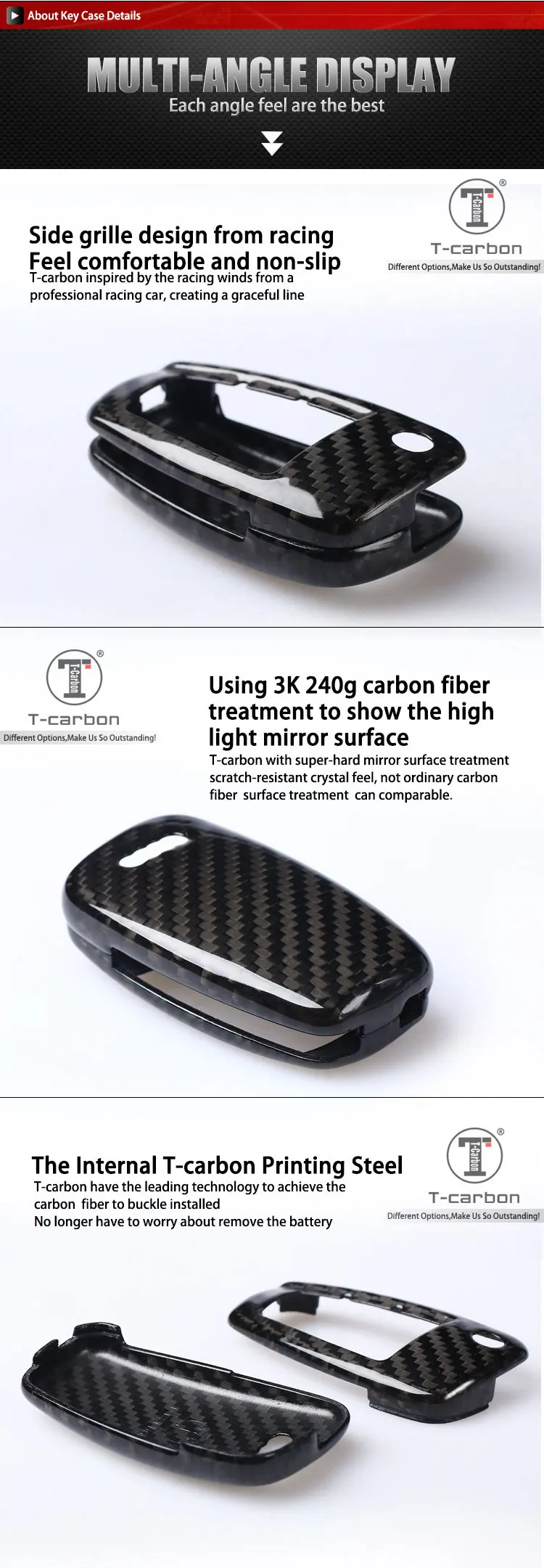 T-CARBON чехол из углеродного волокна для автомобильного ключа для Audi A3