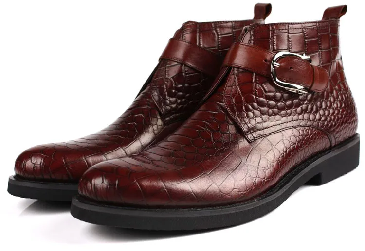 Мужские Ботильоны под крокодиловую кожу коричневые/черные ботинки из