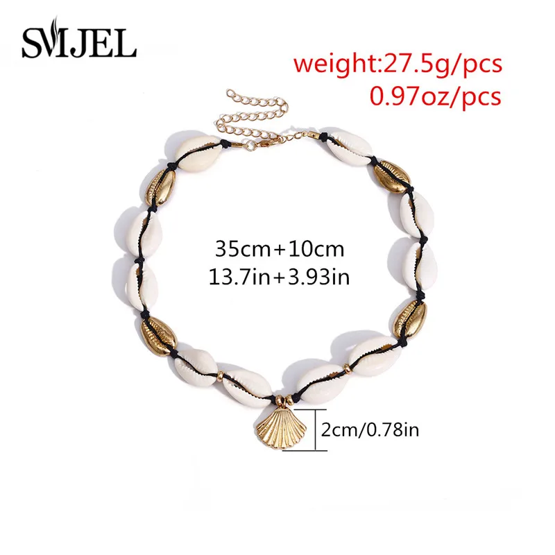 SMJEL Boho Seashell колье для женщин в виде раковины, колье, раковины, раковины, зеленый камень, бисер, Золотая цепочка, ожерелье, ювелирное изделие, бижутерия