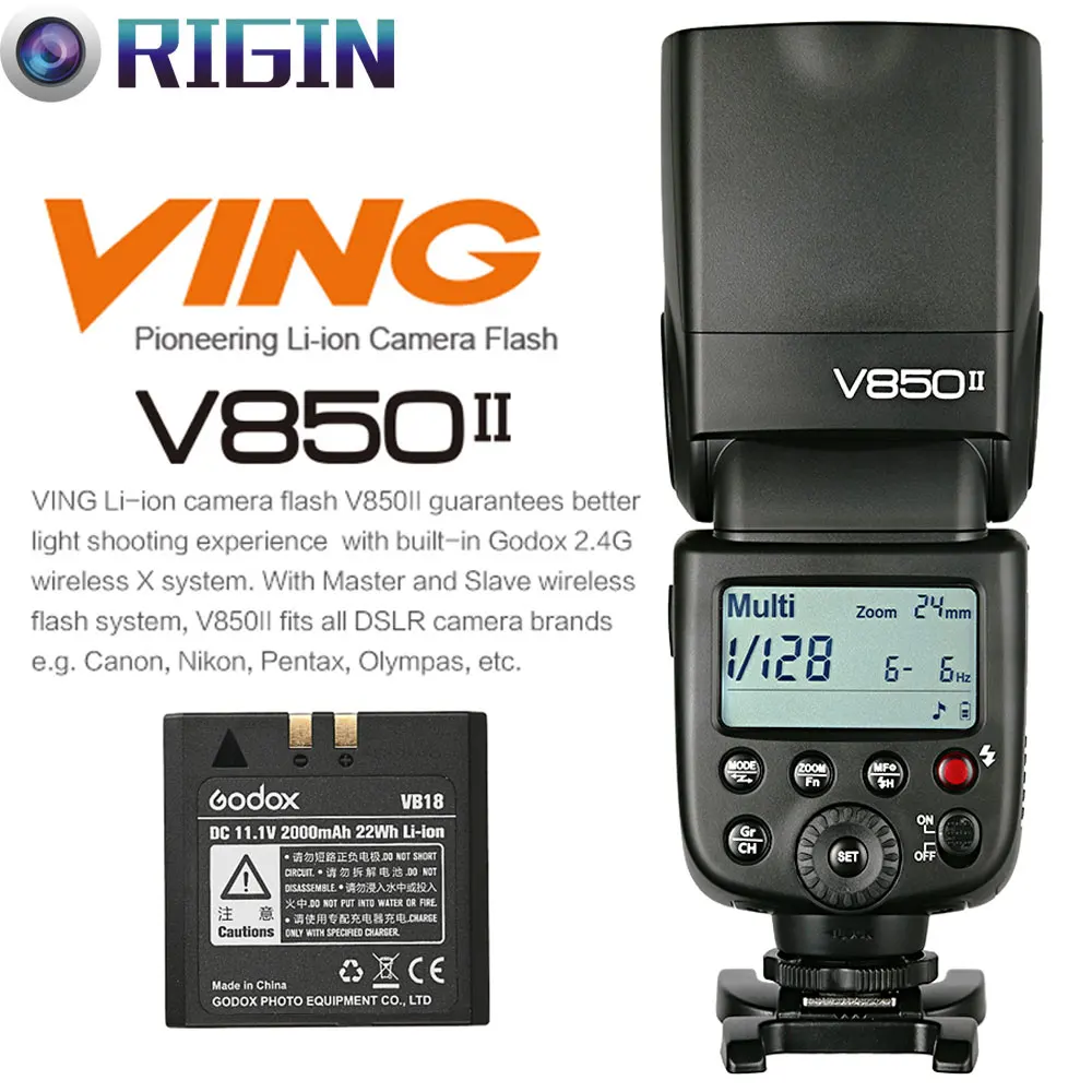 Godox V850II GN60 HSS 1/8000s Выкл камера Вспышка Speedlite 2 4G Беспроводная X система с литиевой