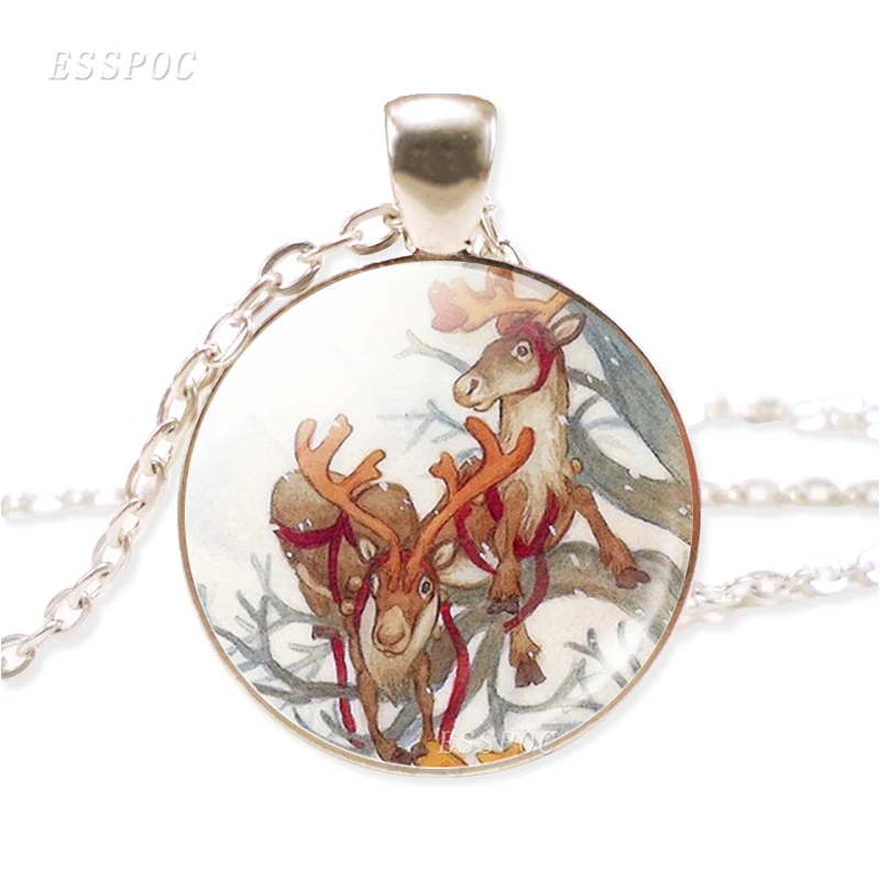 Handcrafted Elk Necklace Time Lovely Sika Deer Chain Pendant Glass Dome Cabochon Fashion Jewelry Gift for Girl | Украшения и