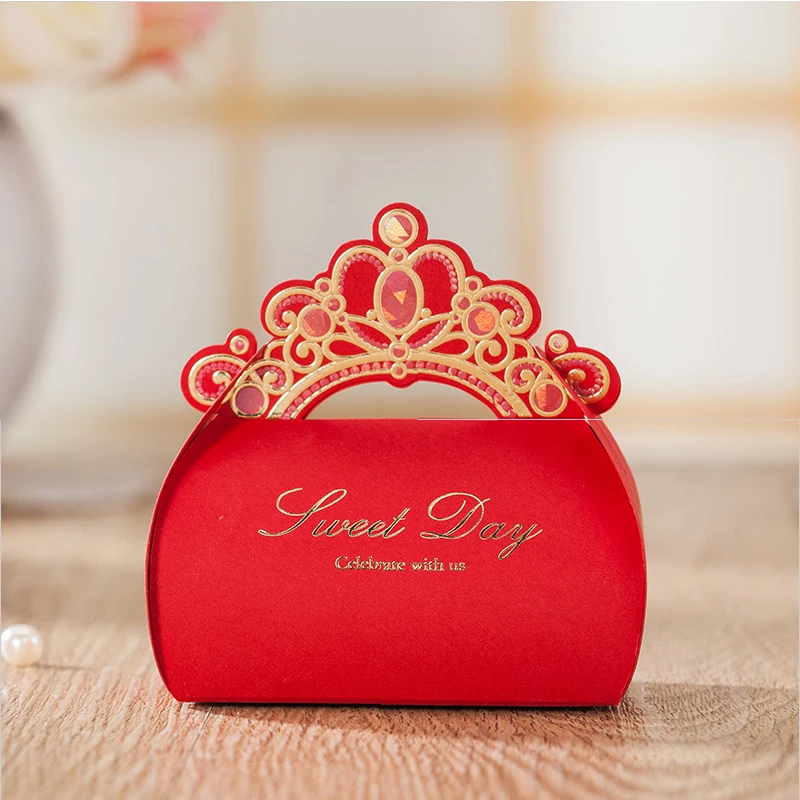 Красный 12 шт./лот золото Фольга Корона блестящие коробка конфет Свадебные