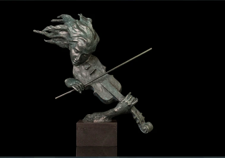 

61CM large HUGE HOME Living Room Company TOP COOL Ornament Crazy Violin Romanticism Music RETRO Bronze carving art Sculpture