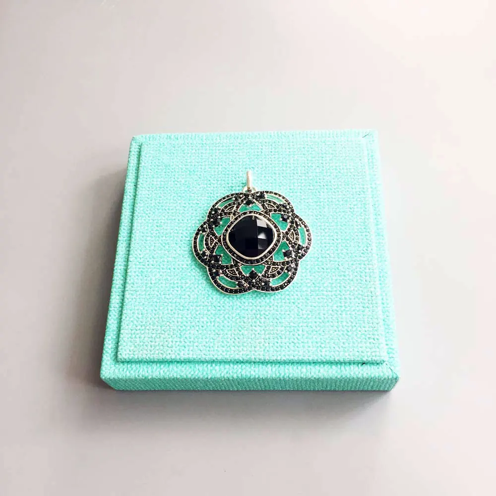 Black Onyx Hollow Flower Pendants for Necklace Women Men Thomas Style CZ Silver Fashion DIY Jewelry Accessories 2018 New | Украшения и