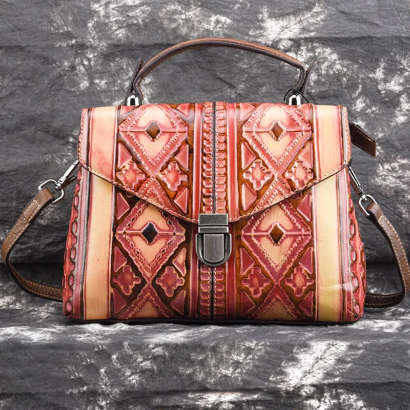 Natural Skin Women Cross Body Messenger Shoulder Bag Tote Leisure Handbag European Style Genuine Embossed Leather Top Handle | Багаж и