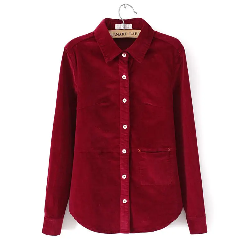 Wine red style 1 Вельветовая рубашка, Женская винтажная рубашка с длинным рукавом, блуза, Повседневная тонкая, размера плюс, женские топы, блузки, однобортная женская рубашка Q836 - Цвет: Wine red style 1