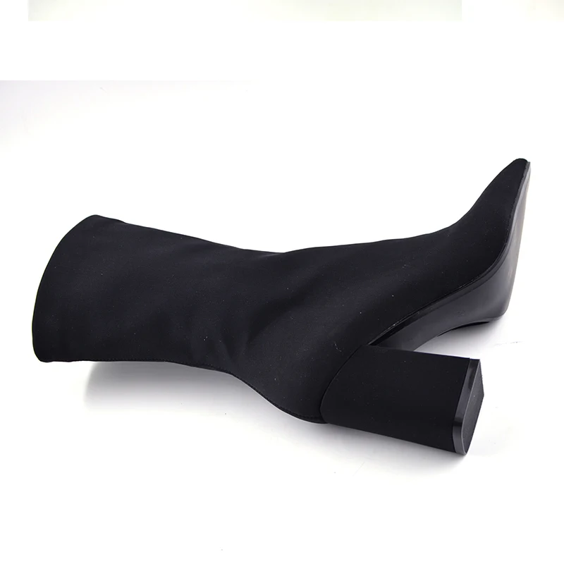 

Women's Boots Pointed Toe Yarn Elastic Ankle Boots Thick Heel High Heels Shoes Woman Female Socks Boots 2019 New Spring fashion