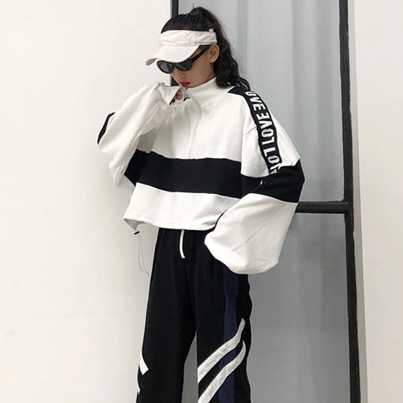 Для женщин наряды уличная молния водолазка Короткие топы припуски Толстовка