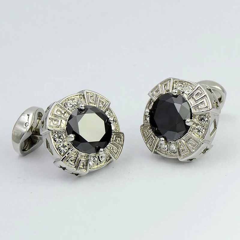 Тисненый Черный Кристалл запонки горный хрусталь китов сзади Роскошные