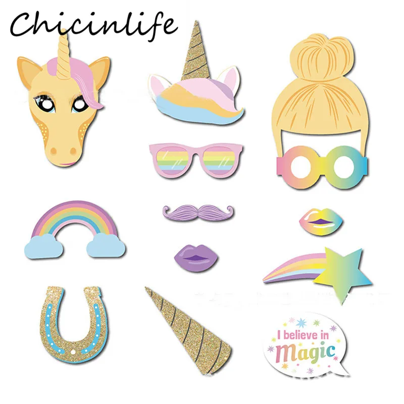 Chicinlife 13 ⑤ пакет Радужный Единорог смешной реквизит для фотографий на палочке