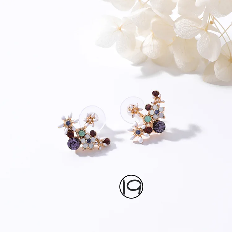 Flower 19 Корейское модное милое украшение в виде цветка висячие серьги летние милые цветные гирлянды Стразы лепестки серьги для девочек милые ювелирные изделия - Окраска металла: Flower 19