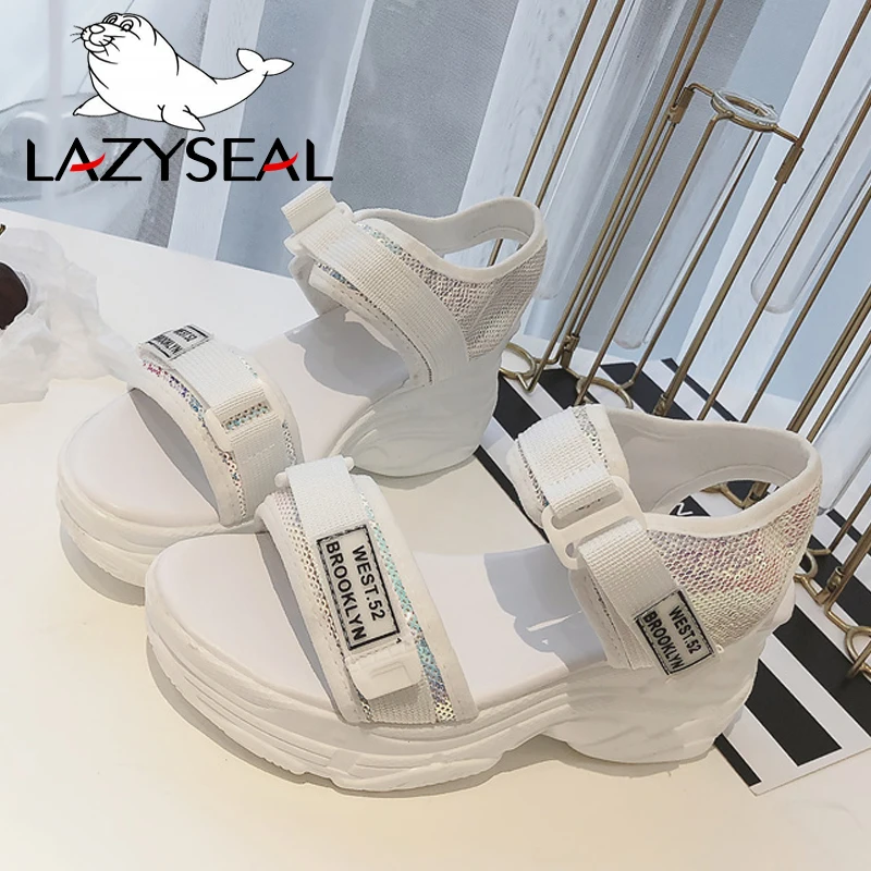 Сандалии LazySeal женские на платформе тканевые босоножки липучке обувь толстой
