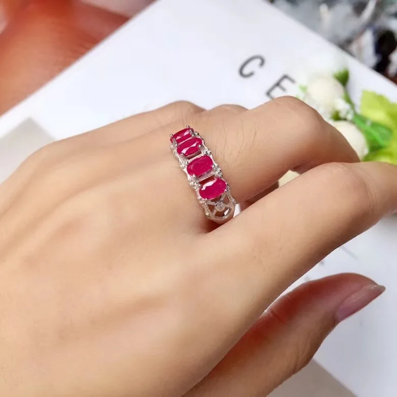 fashion red Ruby gemstone ring with 925 silver for women ornament birthday party anniversary engagement gift good color real gem