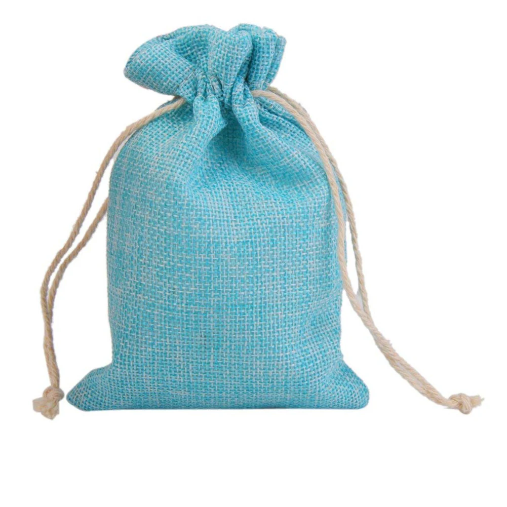 10pcs Multi Usage Linen Drawstring Bags Practical Burlap Pouches Portable Jute Gifts Favor Blue Colorful | Дом и сад