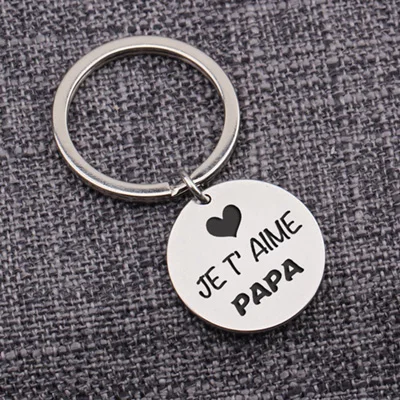 sliver Je T'aime папа французский язык День отца брелок Porte Clef папа Подарочная бирка для ключей с вышивкой на заказ подарок Keepsake отец сувенир Brelok - Цвет: sliver